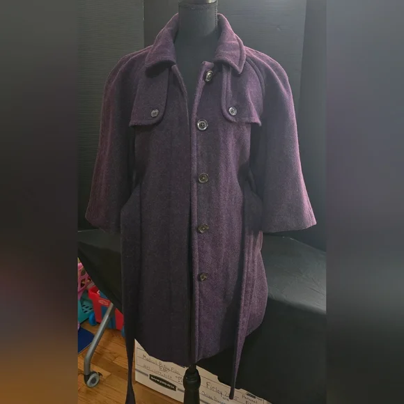 GAP Women's Purple Wool Blend Pea Coat Size XL Jacket Belted 3/4 Sleeve - Picture 5 of 12